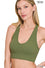 RIBBED CROPPED RACERBACK TANK TOP w/ padding LT olive