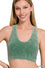 WASHED RIBBED CROPPED RACERBACK TANK TOP dk green