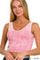 WASHED RIBBED CROPPED BRA PADDED V-NECK TANK TOP Ash Pink
