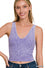 WASHED RIBBED CROPPED BRA PADDED V-NECK TANK TOP Blueberry