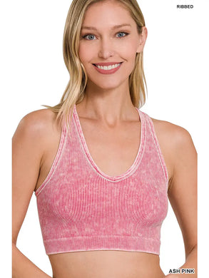 WASHED RIBBED CROPPED RACERBACK TANK TOP Ash Pink