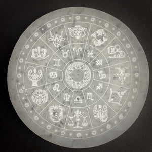Selenite | Zodiac Wheel Crystal Charging Plate | Morocco