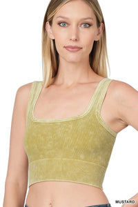 WASHED RIBBED SQUARE NECK CROPPED TANK TOP mustard 1279