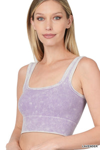 WASHED RIBBED SQUARE NECK CROPPED TANK TOP lavender