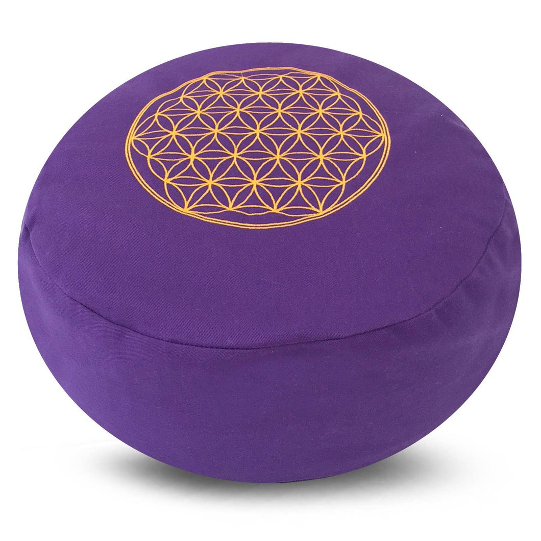 Meditation Cushion Round Flower of Life Purple Buckwheat L