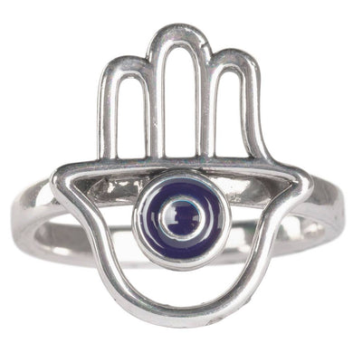 Silver Evil Eye Hamsa Adjustable Ring