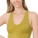 WASHED RIBBED RACERBACK TANK TOP  OLIVE MUSTARD 1262