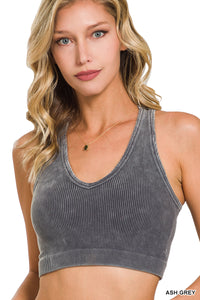 WASHED RIBBED CROPPED RACERBACK TANK TOP ash grey 4220