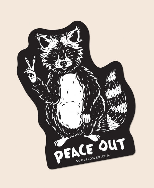 Peace out raccoon sticker