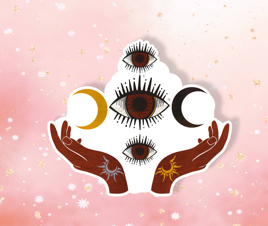 Boho Eye Hand Moon Vinyl Sticker Metaphysical Intention
