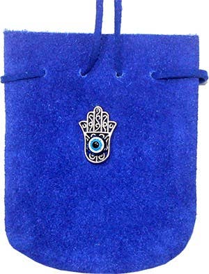 Suede Pouch Rounded with Strap Cobalt- Fatima Hand 3.25