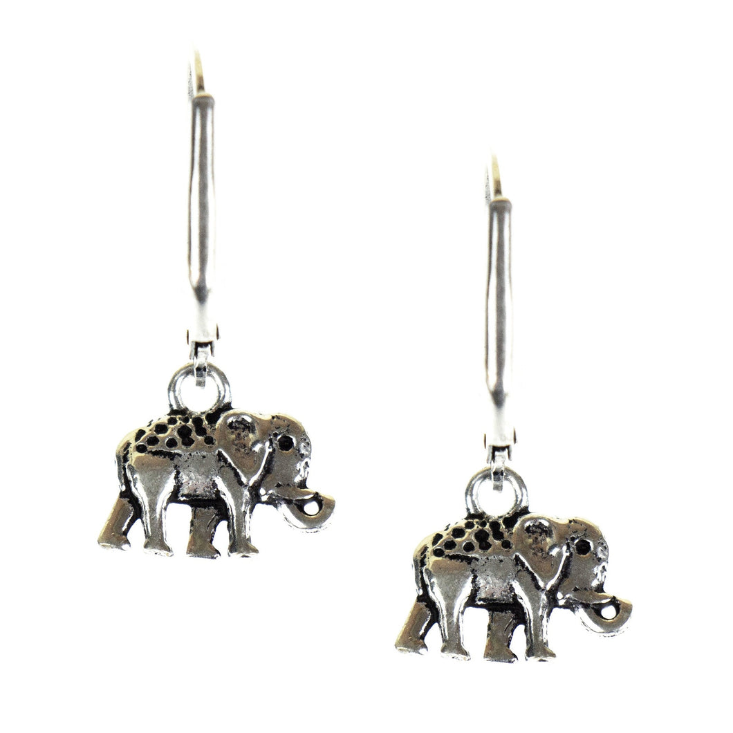 Elephant Trunk Up Brass Earrings, Silver