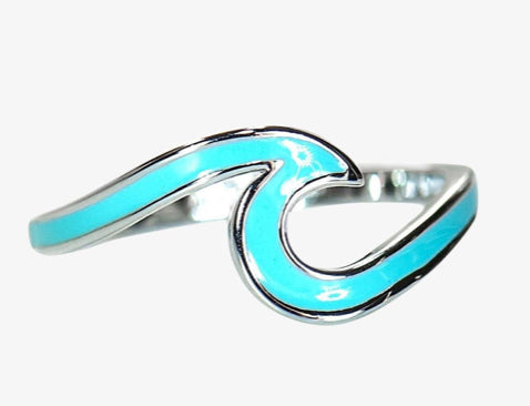 Enameled wave ring silver