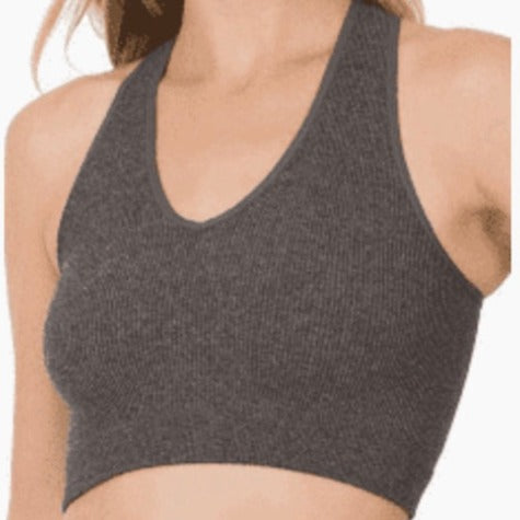 RIBBED CROPPED RACERBACK TANK TOP Grey 1940