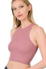 WASHED RIBBED SEAMLESS CROPPED TANK TOP rose 1992
