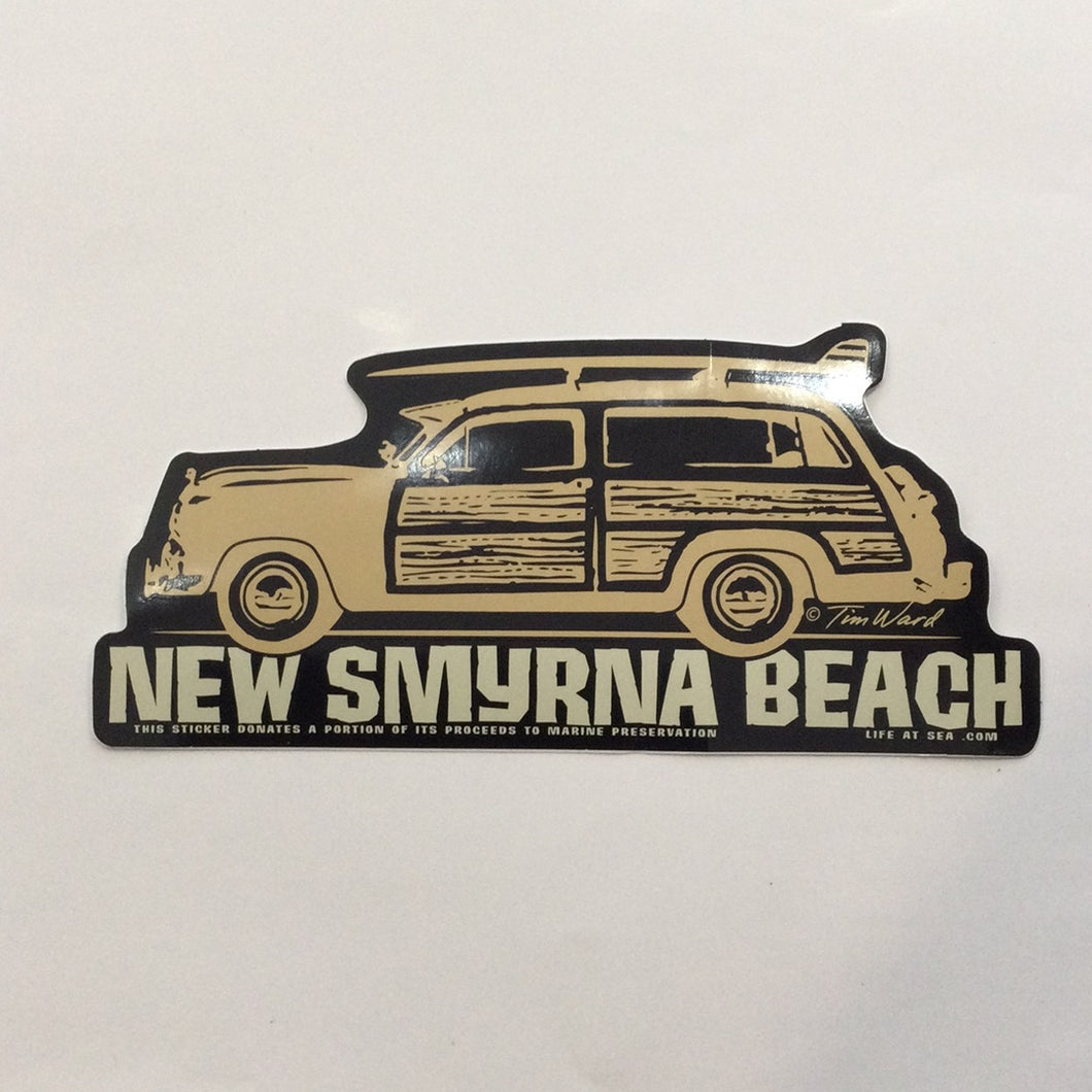 New Smyrna beach wood surf car sticker